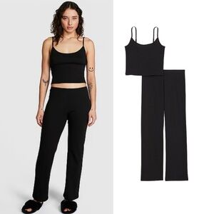 Victoria’s Secret PINK - Cotton Heart Pointelle Long Pajama Set - Black Large